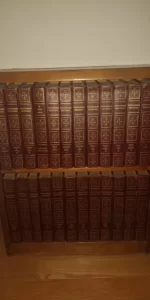 A 1950s vintage Encyclopædia Britannica set, within a bespoke bookshelf.