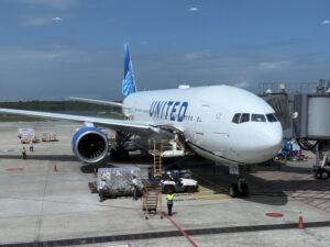 United Airlines plane at the gate in Taiwan